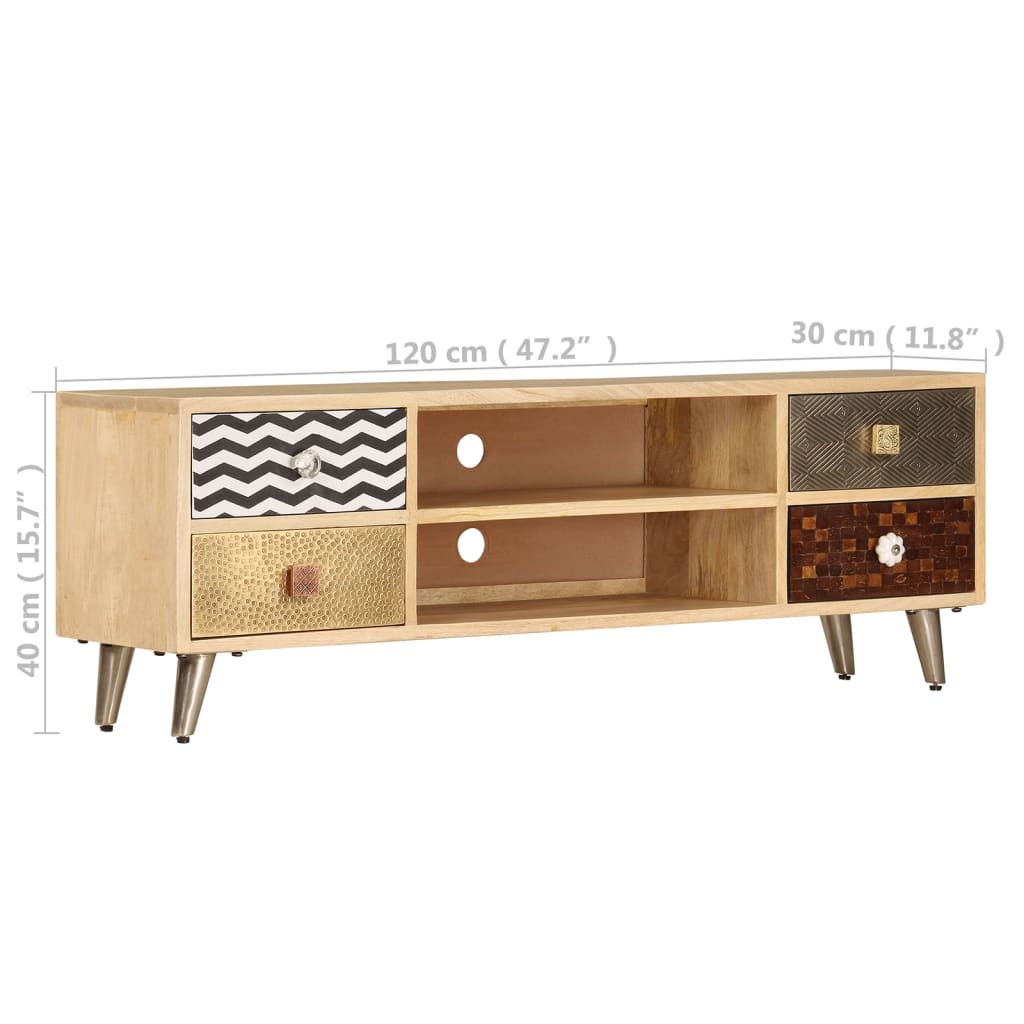 Mobile Porta TV 120x30x40 cm in Legno Massello di Mango - homemem39