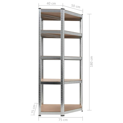 Scaffale Angolare 5 Ripiani Argento Acciaio e Legno Multistrato | homemem39