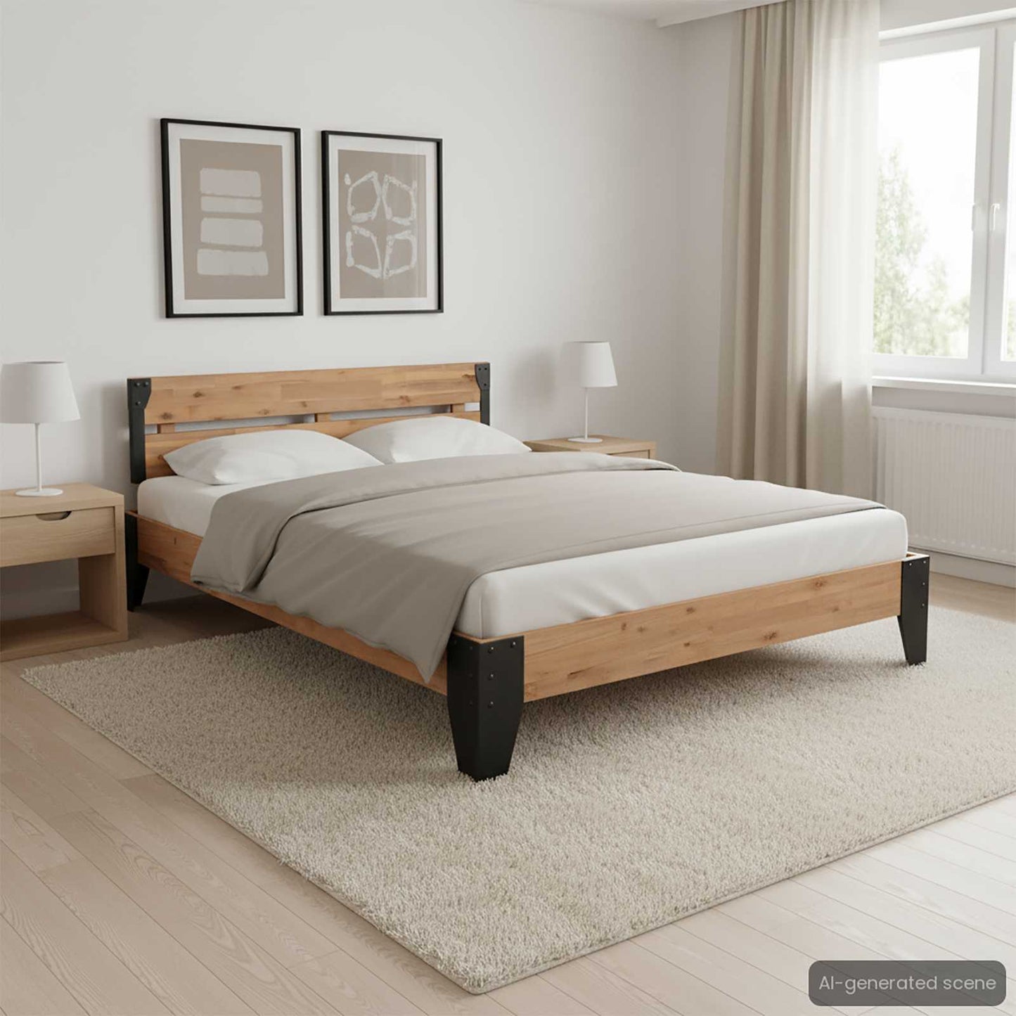 Giroletto senza Materasso in Legno Acacia e Acciaio 152x203 cm