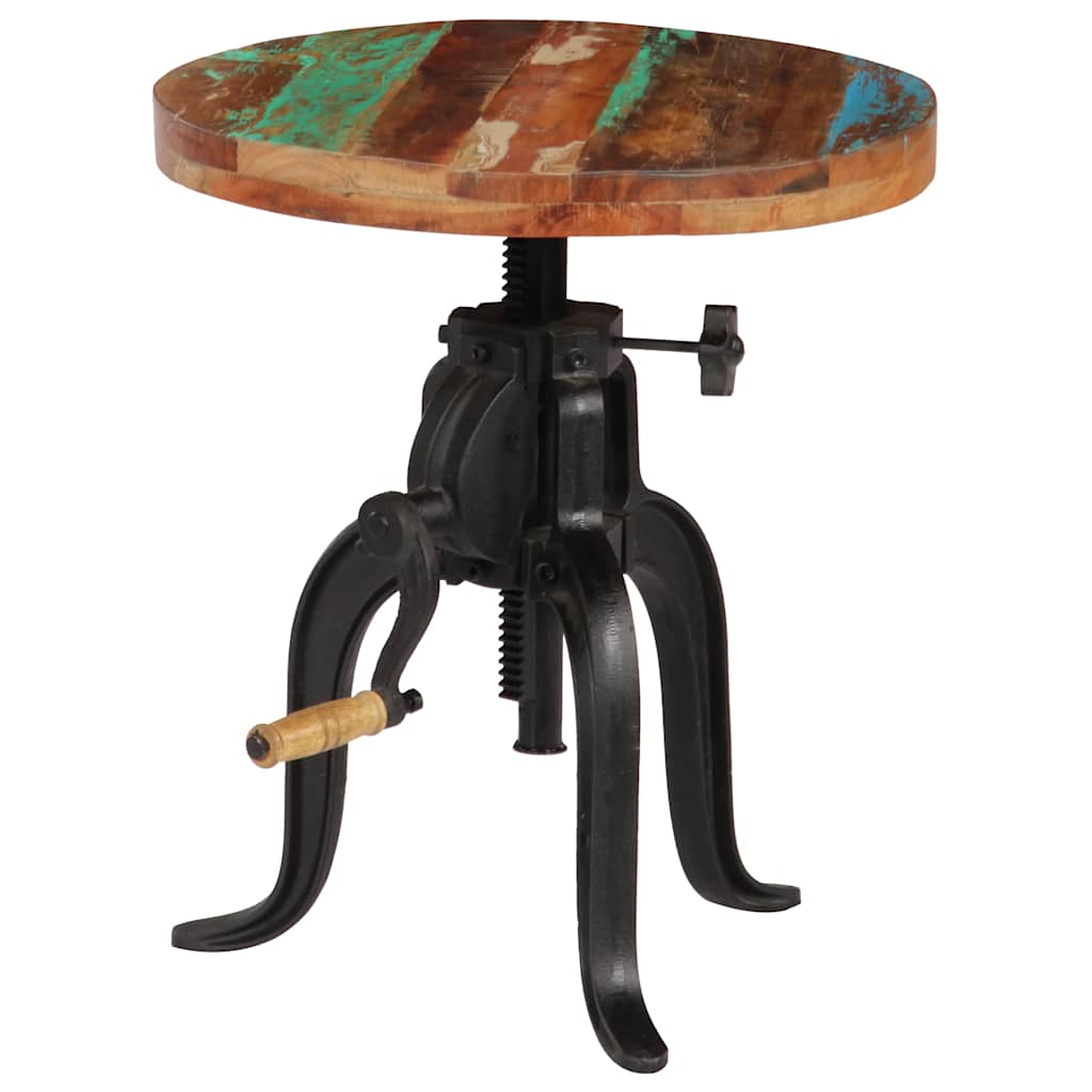 Tavolino 45x(45-62) cm in Legno Massello di Recupero e Ghisa
