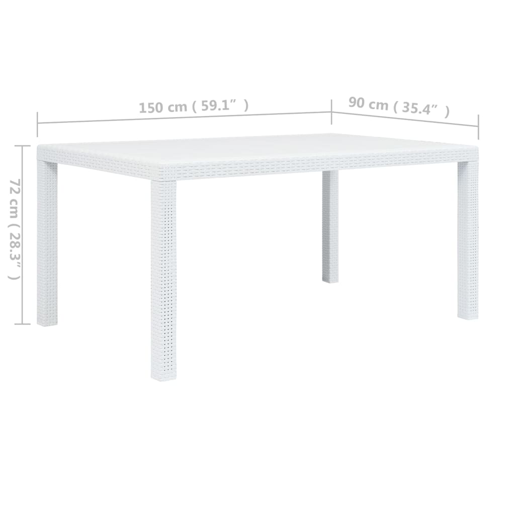 Tavolo da Giardino Bianco 150x90x72 cm in Plastica Stile Rattan | homemem39