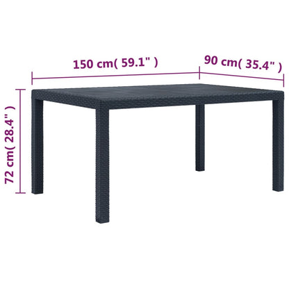 Tavolo da Giardino Antracite 150x90x72 cm Plastica Stile Rattan | homemem39