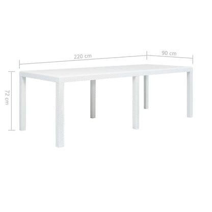 Tavolo da Giardino Bianco 220x90x72 cm in Plastica Stile Rattan | homemem39