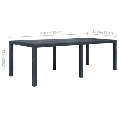 Tavolo da Giardino Antracite 220x90x72 cm Plastica Stile Rattan | homemem39