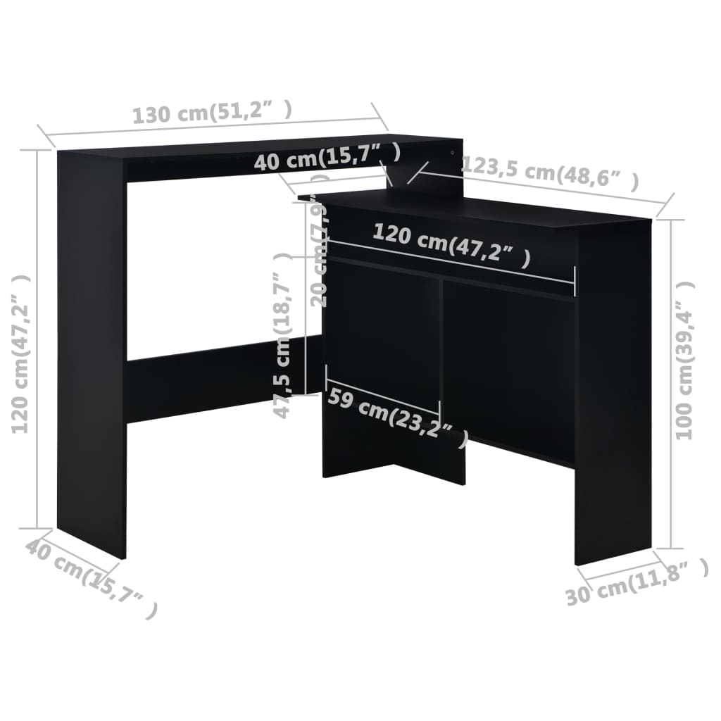 Tavolo da Bar con 2 Piani d'Appoggio Nero 130x40x120 cm | homemem39