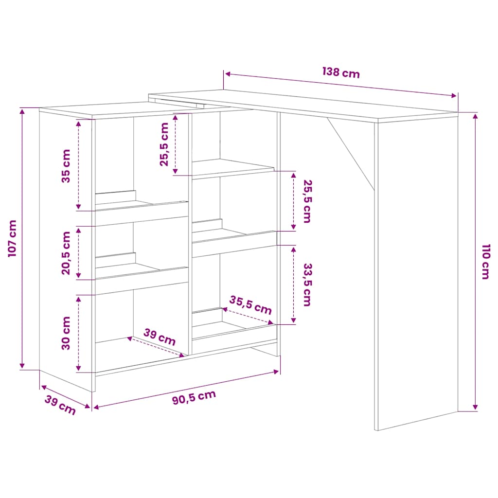 Tavolo da Bar con Scaffale Mobile Rovere 138x39x110 cm | homemem39