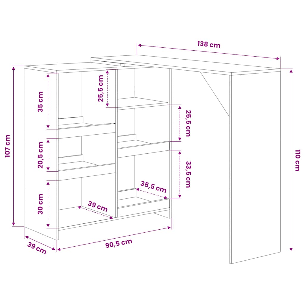 Tavolo da Bar con Scaffale Mobile Bianco 138x39x110 cm
