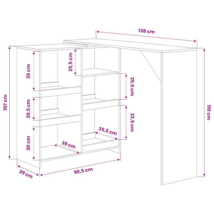 Tavolo da Bar con Scaffale Mobile Bianco 138x39x110 cm