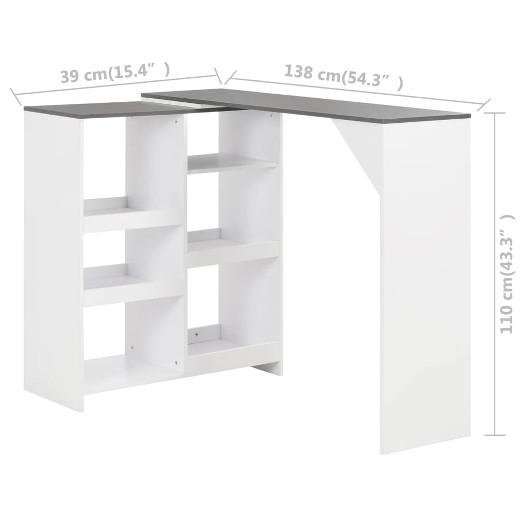 Tavolo da Bar con Scaffale Mobile Bianco 138x39x110 cm - homemem39