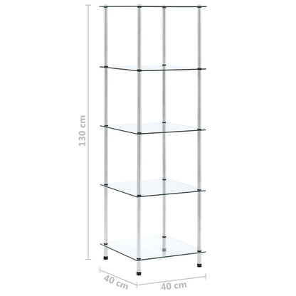 Scaffale a 5 Livelli Trasparente 40x40x130cm in Vetro Temperato