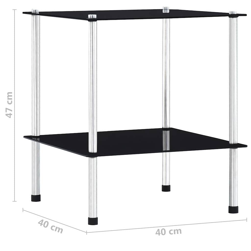 Scaffale a 2 Livelli Nero 40x40x47cm in Vetro Temperato | homemem39
