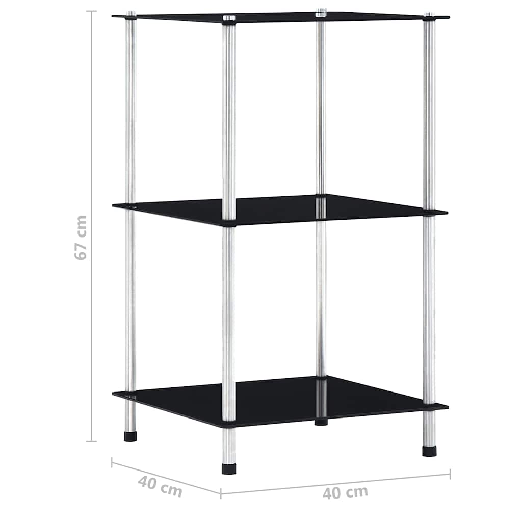 Scaffale a 3 Livelli Nero 40x40x67 cm in Vetro Temperato | homemem39