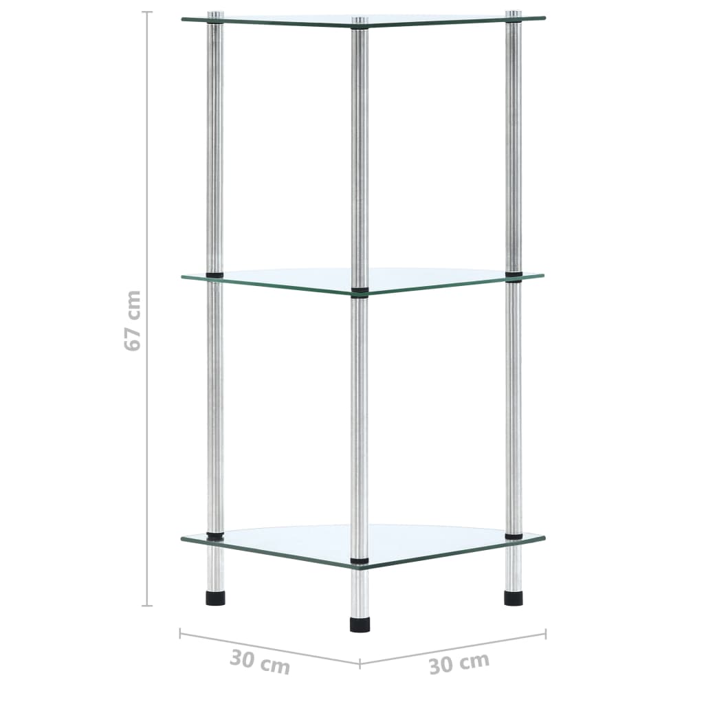 Scaffale a 3 Livelli Trasparente 30x30x67 cm in Vetro Temperato | homemem39