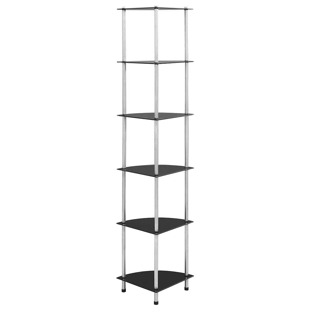 Scaffale a 6 Livelli Nero 30x30x160 cm Vetro Temperato