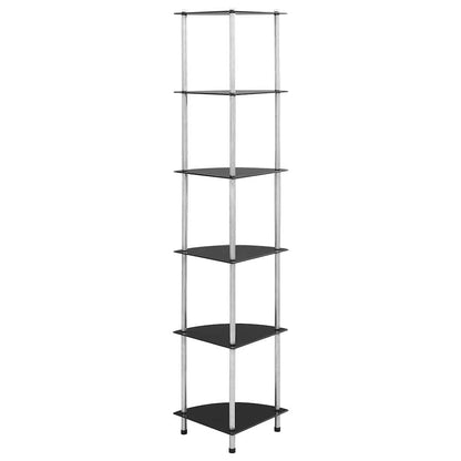 Scaffale a 6 Livelli Nero 30x30x160 cm Vetro Temperato