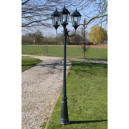 Lampione da Giardino 3 Bracci 230 cm Verde Scuro/Nero Aluminio - homemem39