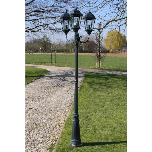 Lampione da Giardino 3 Bracci 230 cm Verde Scuro/Nero Aluminio - homemem39