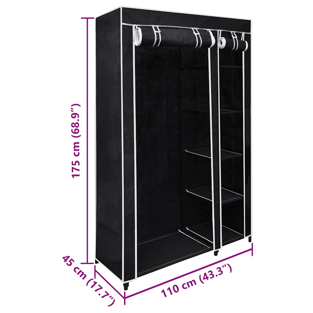 Schwarzer faltbarer Kleiderschrank, 110 x 45 x 175 cm