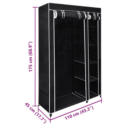 Schwarzer faltbarer Kleiderschrank, 110 x 45 x 175 cm