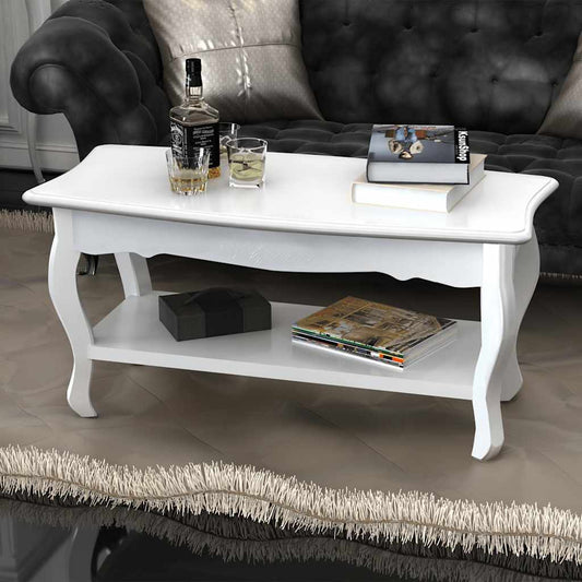 Tavolino da Salotto con 2 Ripiani in MDF Bianco | homemem39