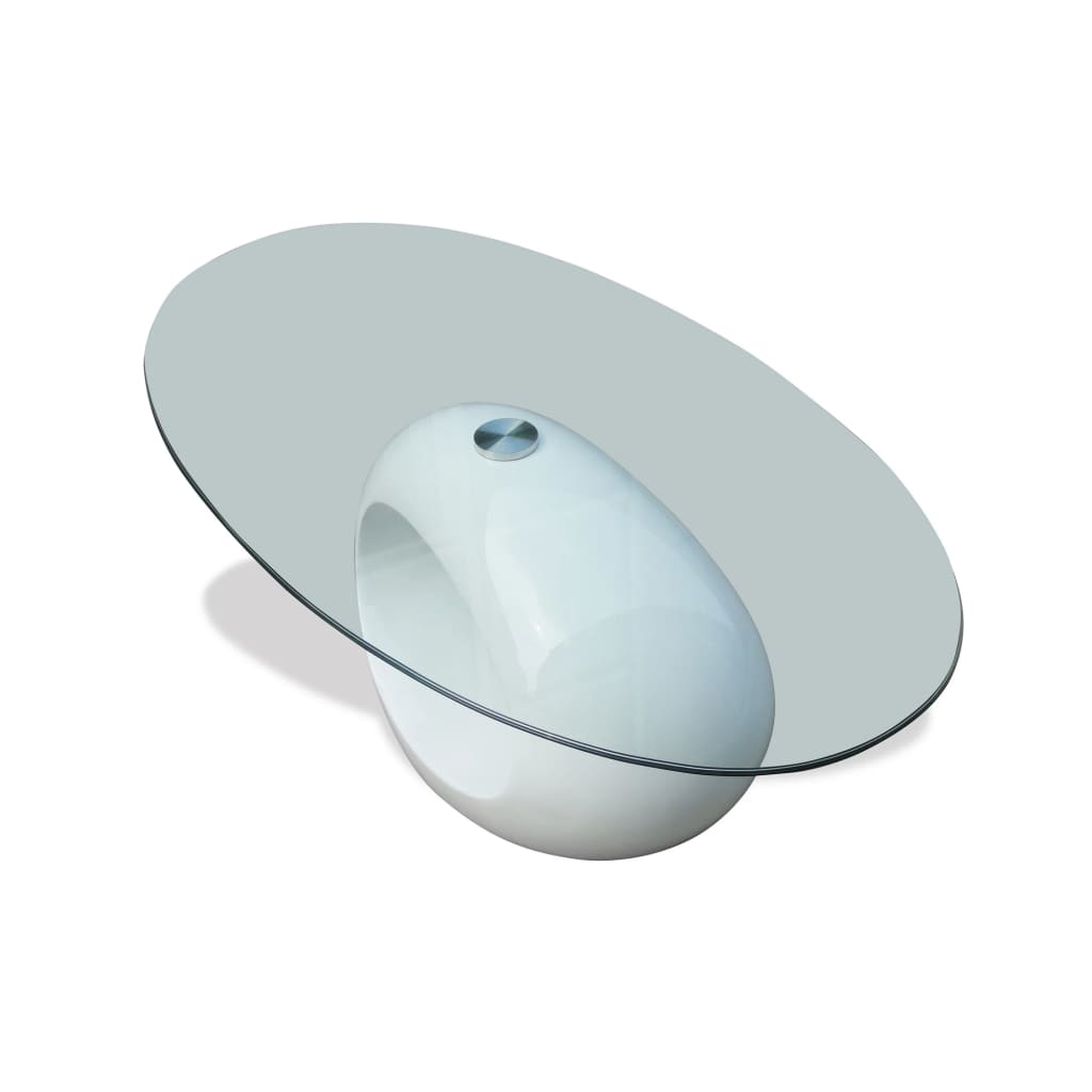 Tavolino da Salotto con Ripiano Ovale in Vetro Bianco Lucido | homemem39