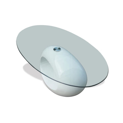 Tavolino da Salotto con Ripiano Ovale in Vetro Bianco Lucido | homemem39