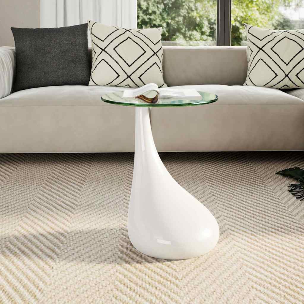 Tavolino da Salotto con Ripiano Ovale in Vetro Bianco Lucido | homemem39