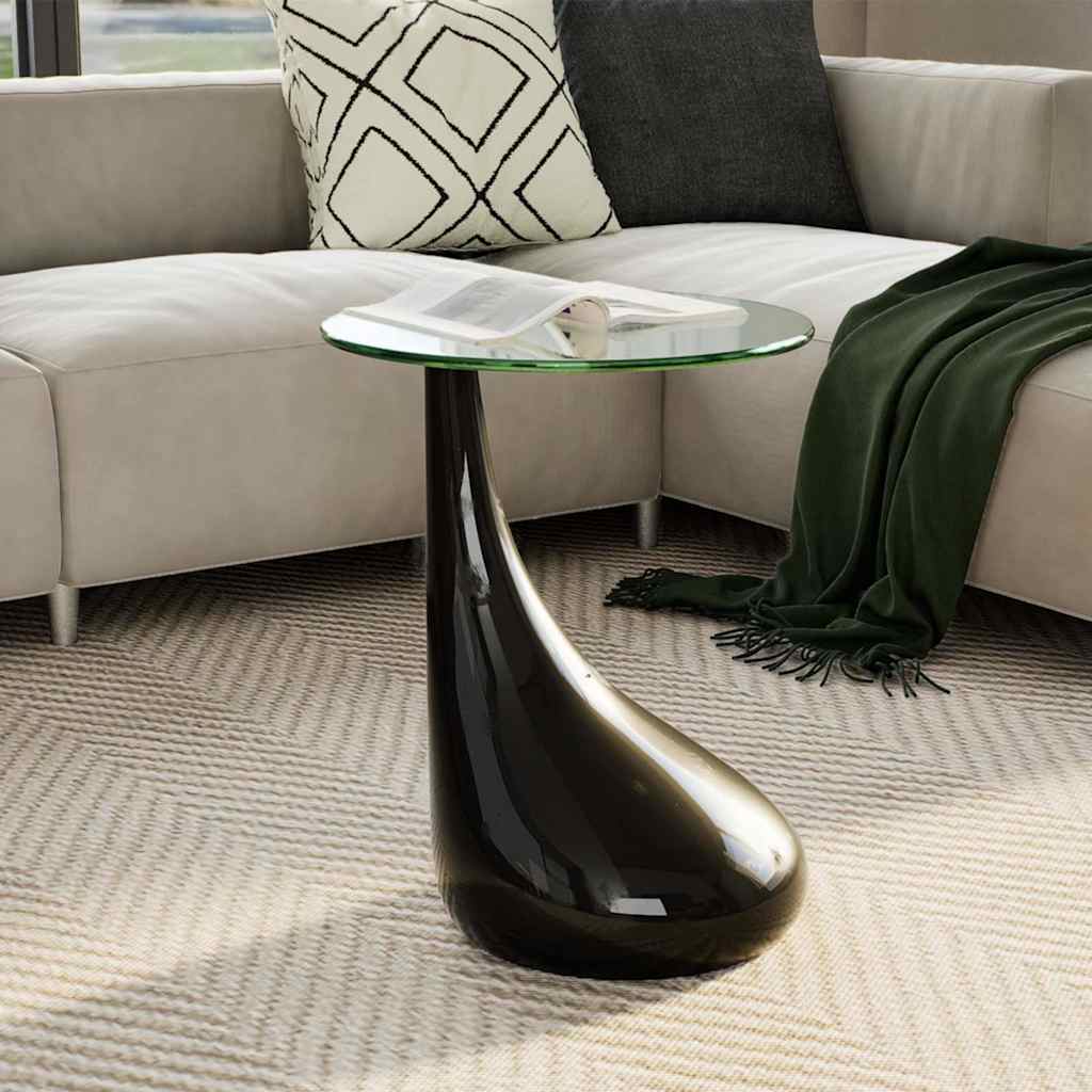 Tavolino da Salotto con Ripiano Rotondo in Vetro Nero Lucido | homemem39