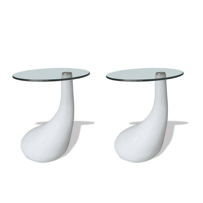 Tavolini da Salotto 2pz con Ripiano Rotondo Vetro Bianco Lucido | homemem39