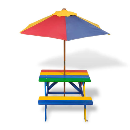 Tavolo e Panchine per Bambini con Parasole Legno Multicolore | homemem39