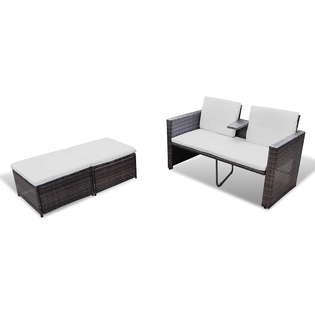 Set Mobili da Giardino 4 pz con Cuscini in Polyrattan Marrone - homemem39