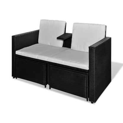 Set Divani da Giardino 4 pz con Cuscini in Polyrattan Nero | homemem39