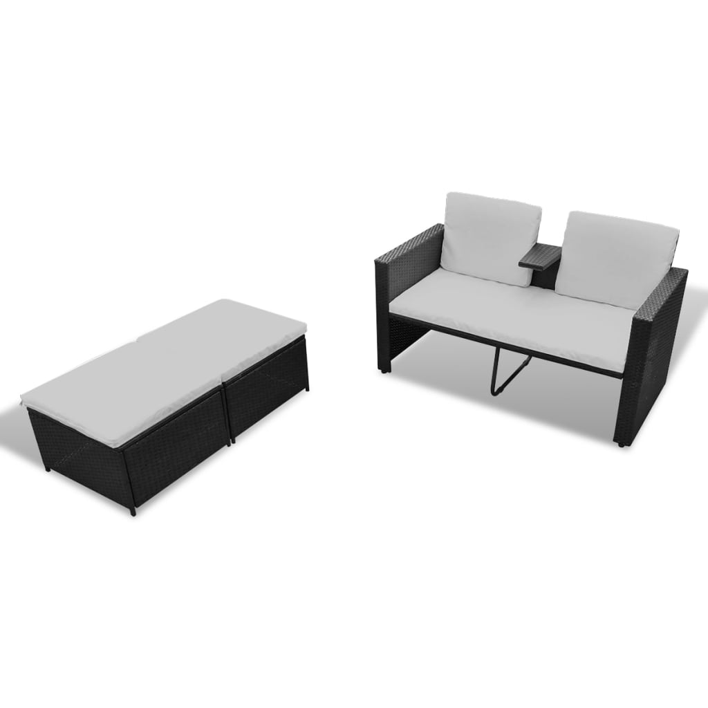 Set Divani da Giardino 4 pz con Cuscini in Polyrattan Nero | homemem39