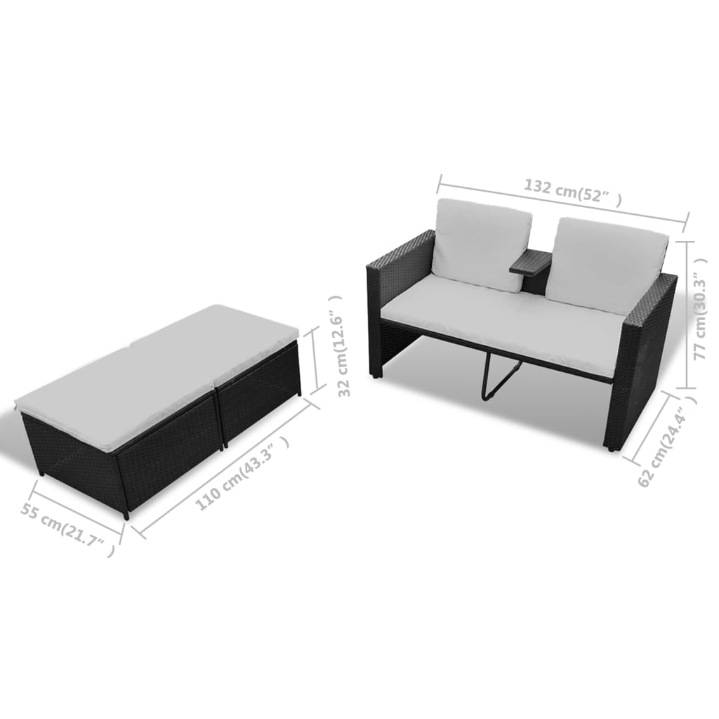 Set Divani da Giardino 4 pz con Cuscini in Polyrattan Nero | homemem39