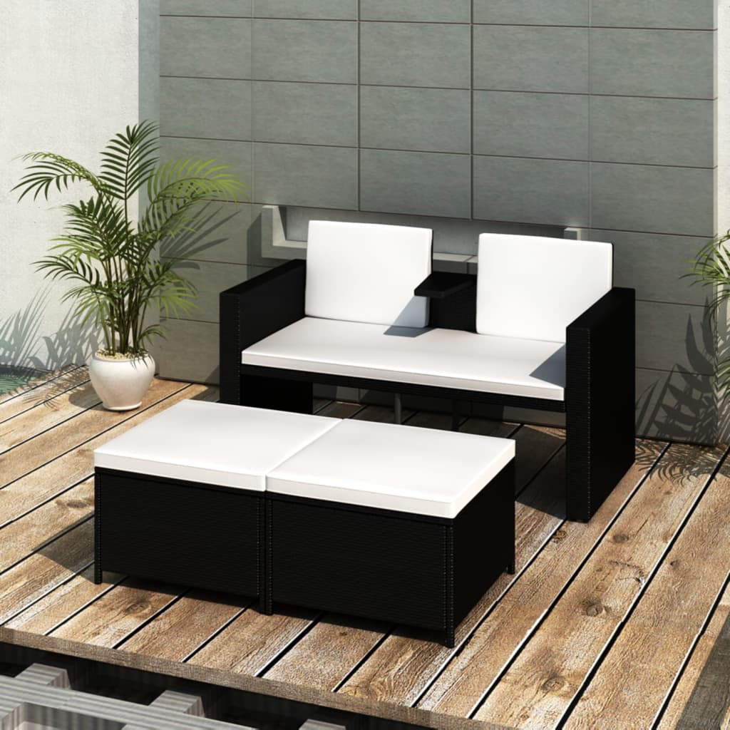 Set Divani da Giardino 4 pz con Cuscini in Polyrattan Nero | homemem39