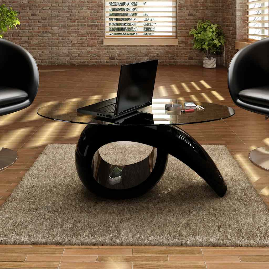 Tavolino da Caffè con Ripiano Ovale in Vetro Nero Lucido | homemem39