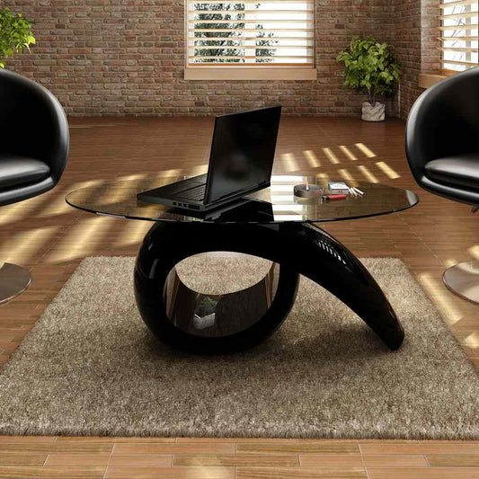 Tavolino da Caffè con Ripiano Ovale in Vetro Nero Lucido | homemem39