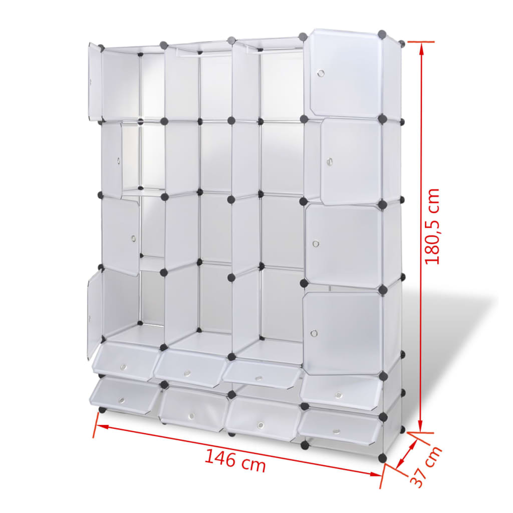 Modularer Schrank mit 18 Fächern, Weiß, 37 x 146 x 180,5 cm