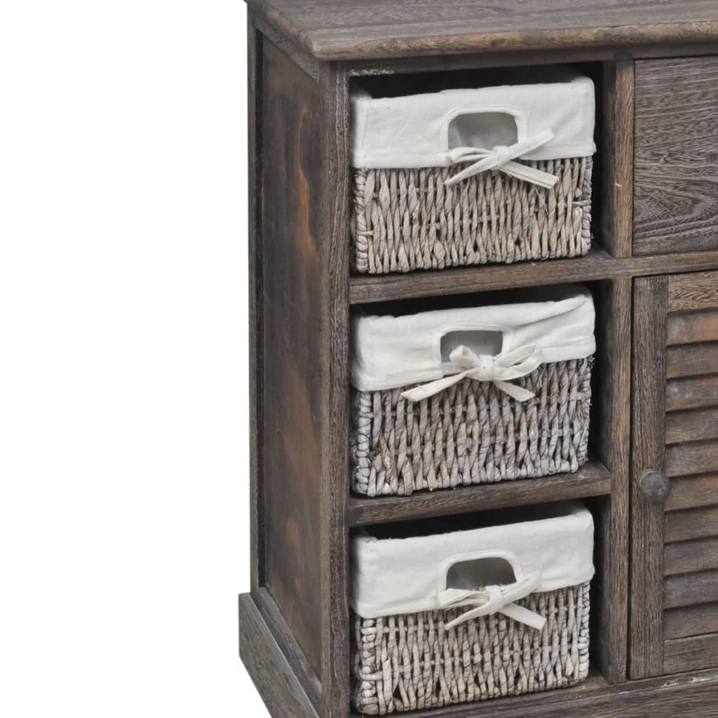 Armadietto in Legno con 3 Cestini Intrecciati Marrone | homemem39