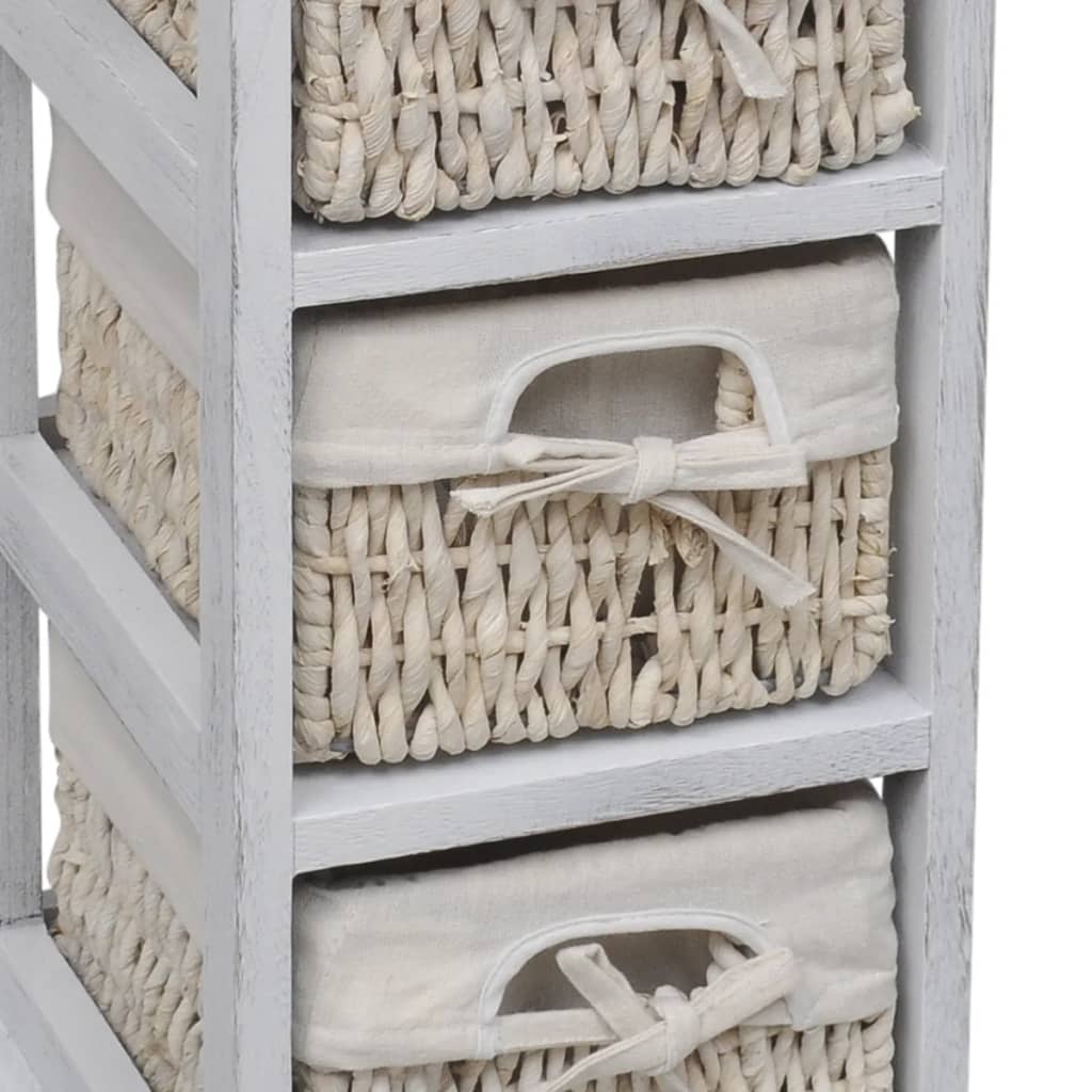 Struttura in Legno con 3 Cestini Intrecciati Bianchi