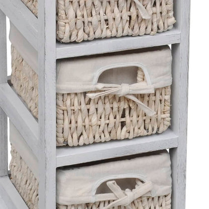 Struttura in Legno con 3 Cestini Intrecciati Bianchi