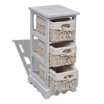 Struttura in Legno con 3 Cestini Intrecciati Bianchi | homemem39