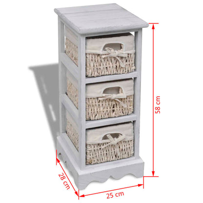 Struttura in Legno con 3 Cestini Intrecciati Bianchi | homemem39