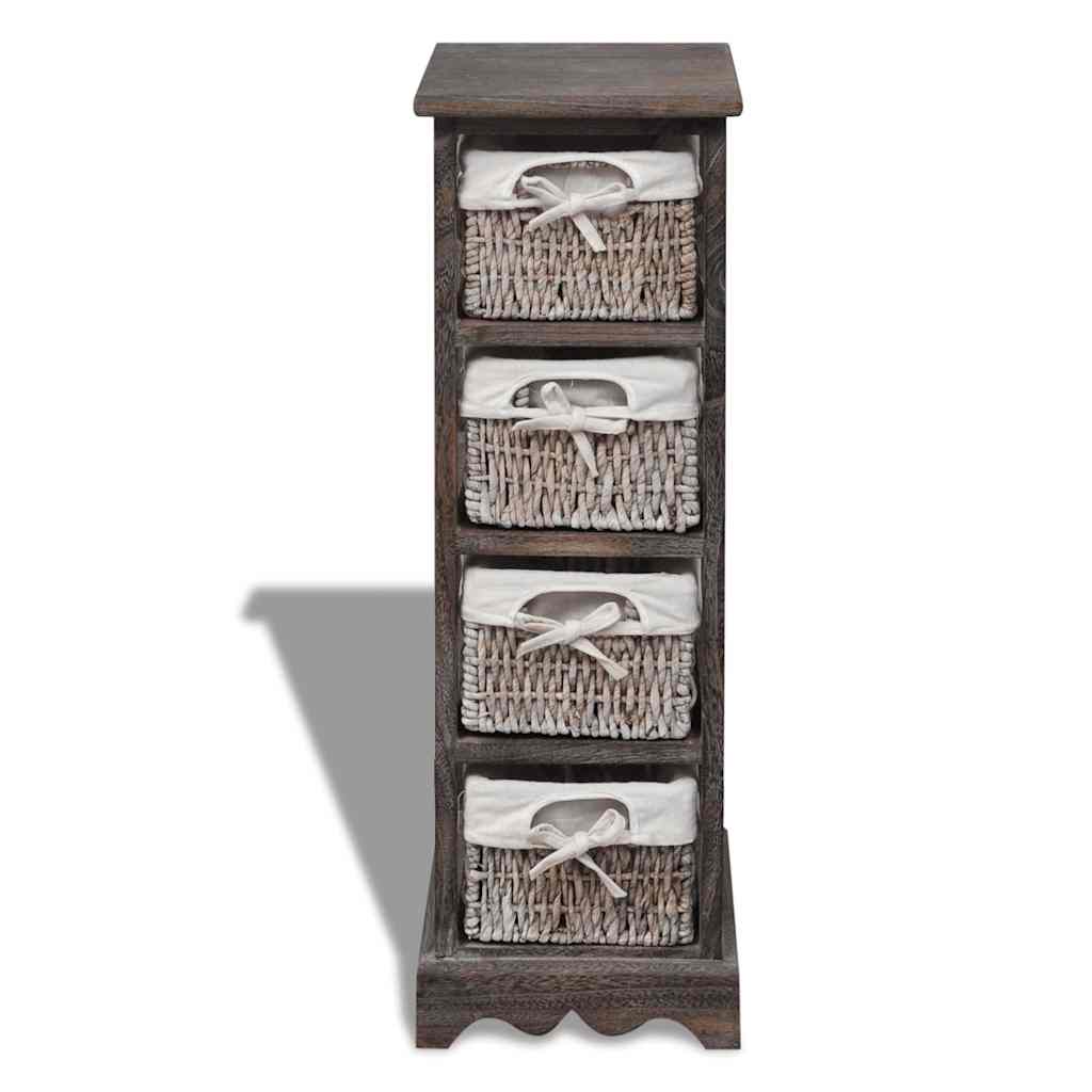 Struttura in Legno con 4 Cestini Intrecciati Marrone