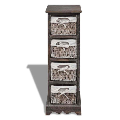 Struttura in Legno con 4 Cestini Intrecciati Marrone