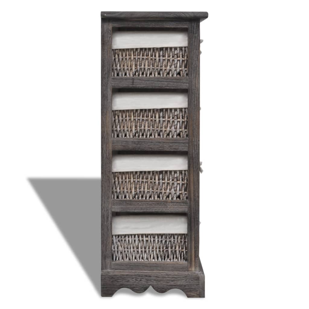 Struttura in Legno con 4 Cestini Intrecciati Marrone