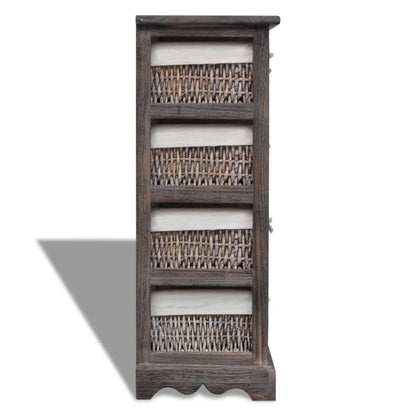 Struttura in Legno con 4 Cestini Intrecciati Marrone
