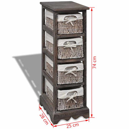 Struttura in Legno con 4 Cestini Intrecciati Marrone