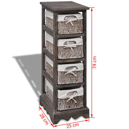 Struttura in Legno con 4 Cestini Intrecciati Marrone