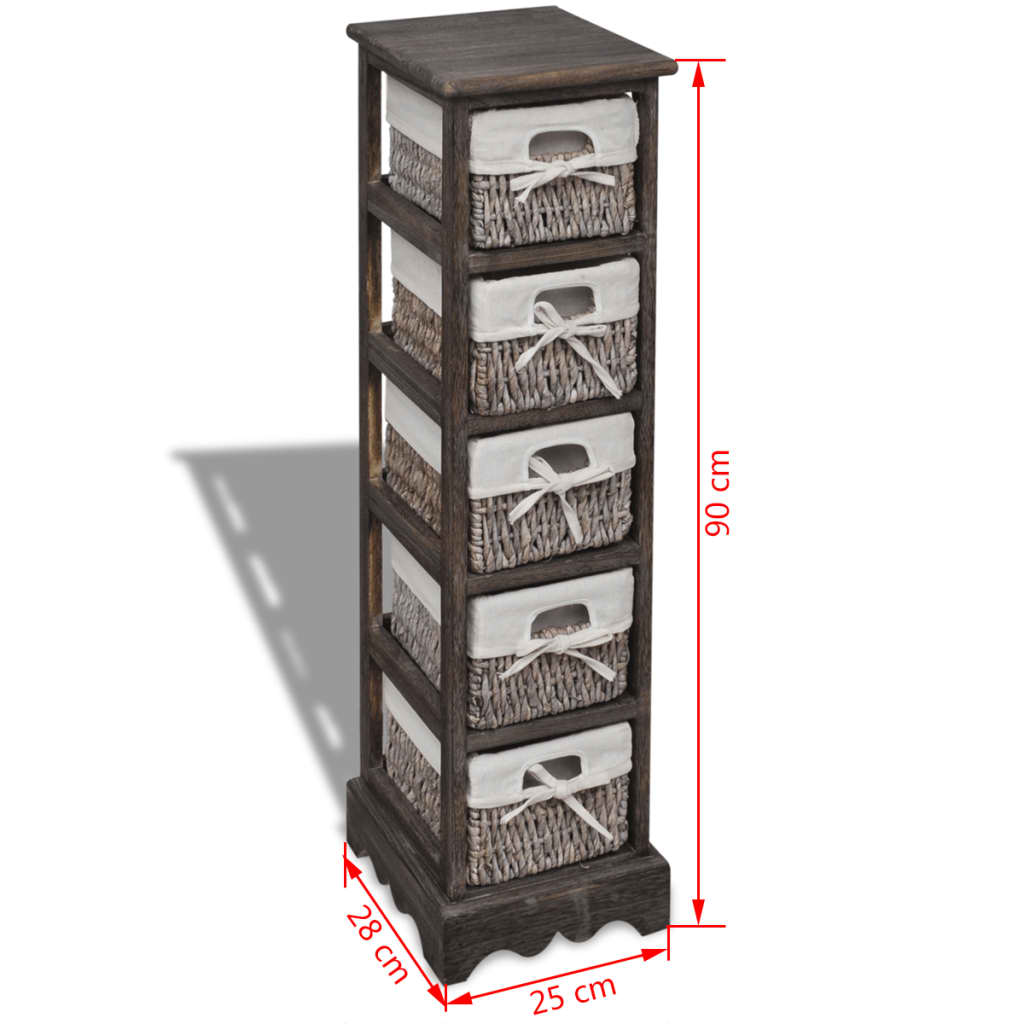 Struttura in Legno con 5 Cestini Intrecciati Marrone